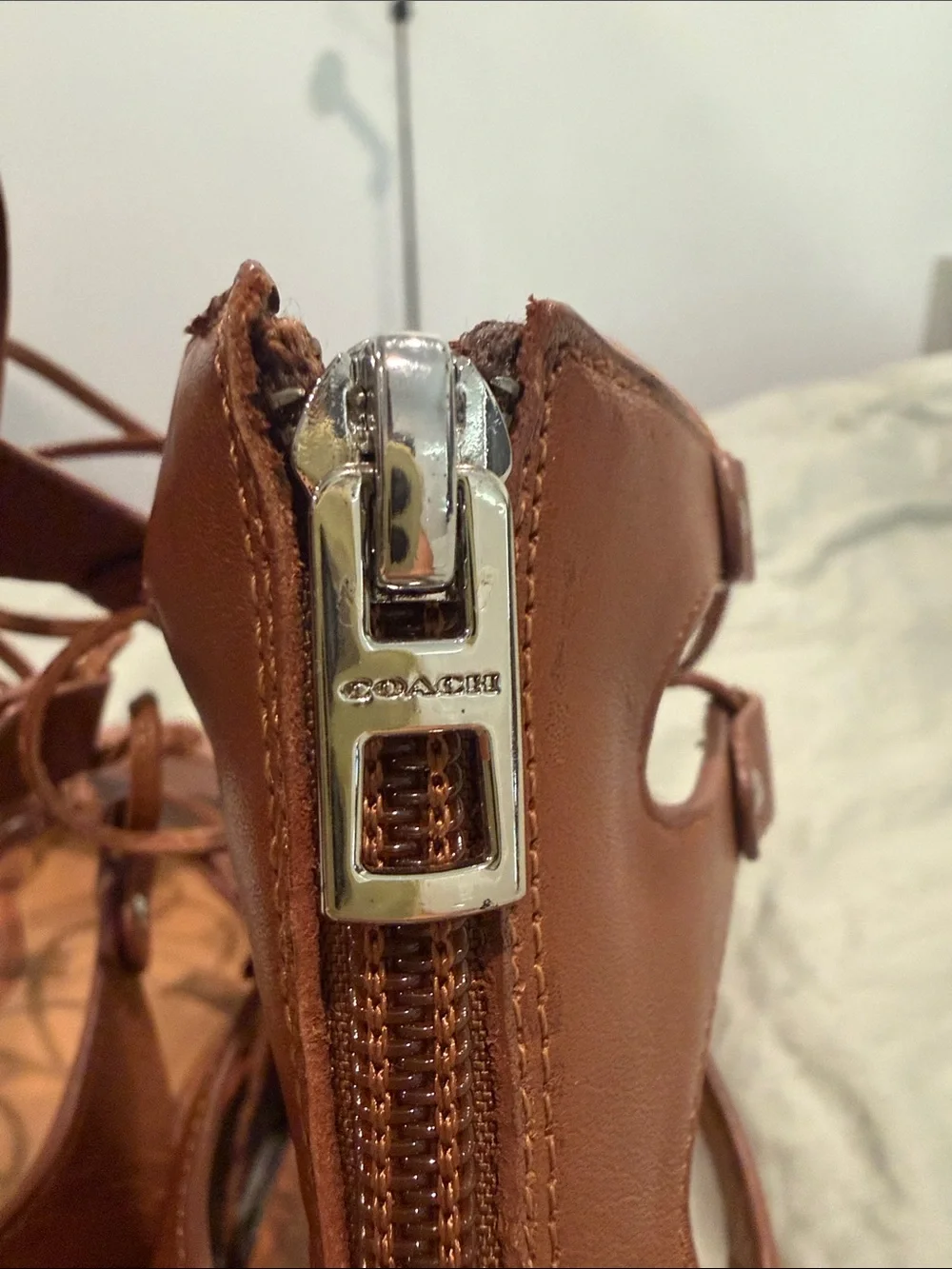 Coach Brown Lace-Up Cork Wedge Sandals